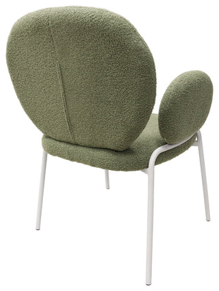 Celestial Boucle Dining Chairs With Arms, White Iron Legs, Green