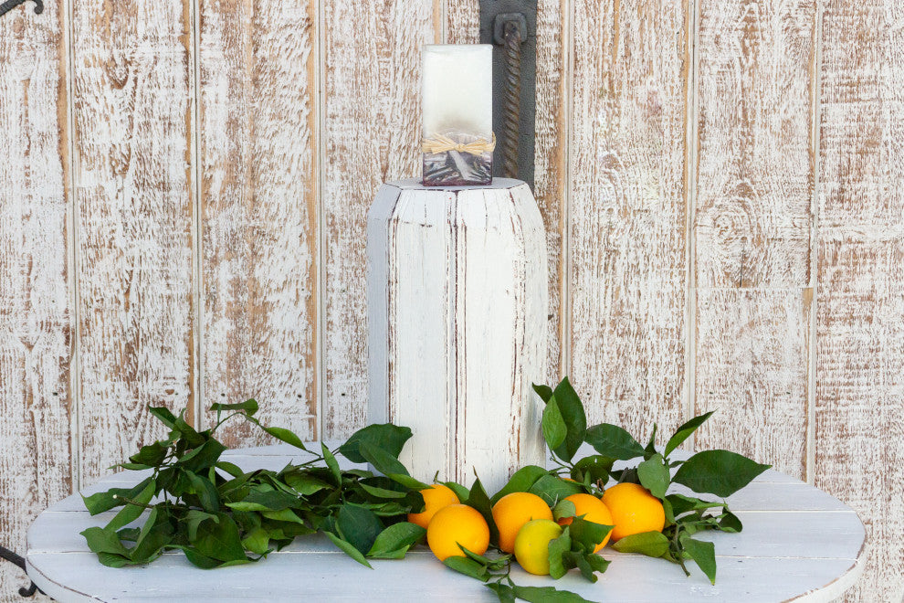 Antique White Indian Column Candle Holder