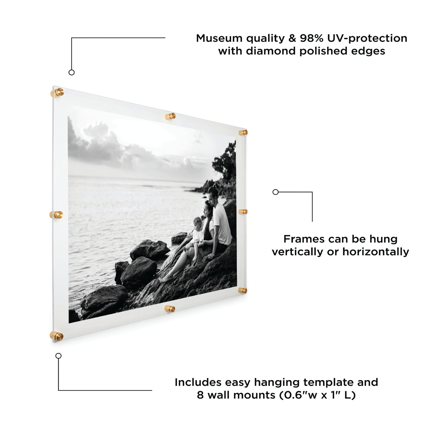 40"x40" Double Panel Acrylic Frame For 36"x 36" Scarf Or Art, Gold Hardware