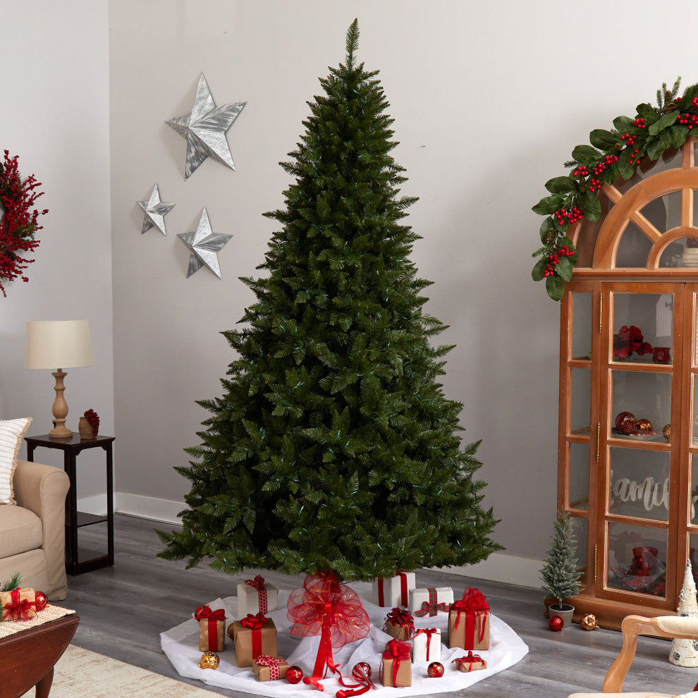9' Vermont Spruce Faux Xmas Tree W/850 Color Changing  &1984 Bendable Branches