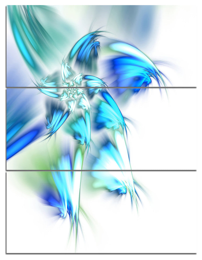 "Blue and Green Fractal Flower" Metal Wall Art, 3 Panels, 28"x36"