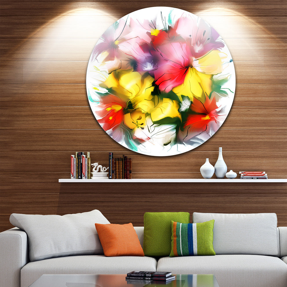 Textured Flowers In Multiple Hues, Painting Round Wall Art, 23"