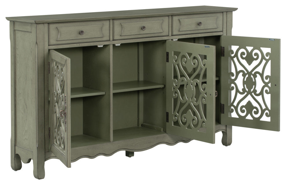 60-inch Wood Sideboard with Adjustable Shelves, Green, 60" X 13"