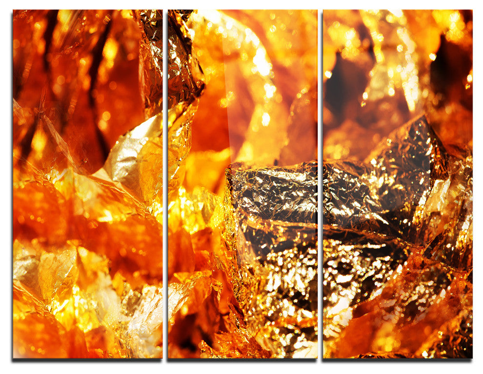 "Shiny Orange Gold Foil" Metal Wall Art, 3 Panels, 36"x28"
