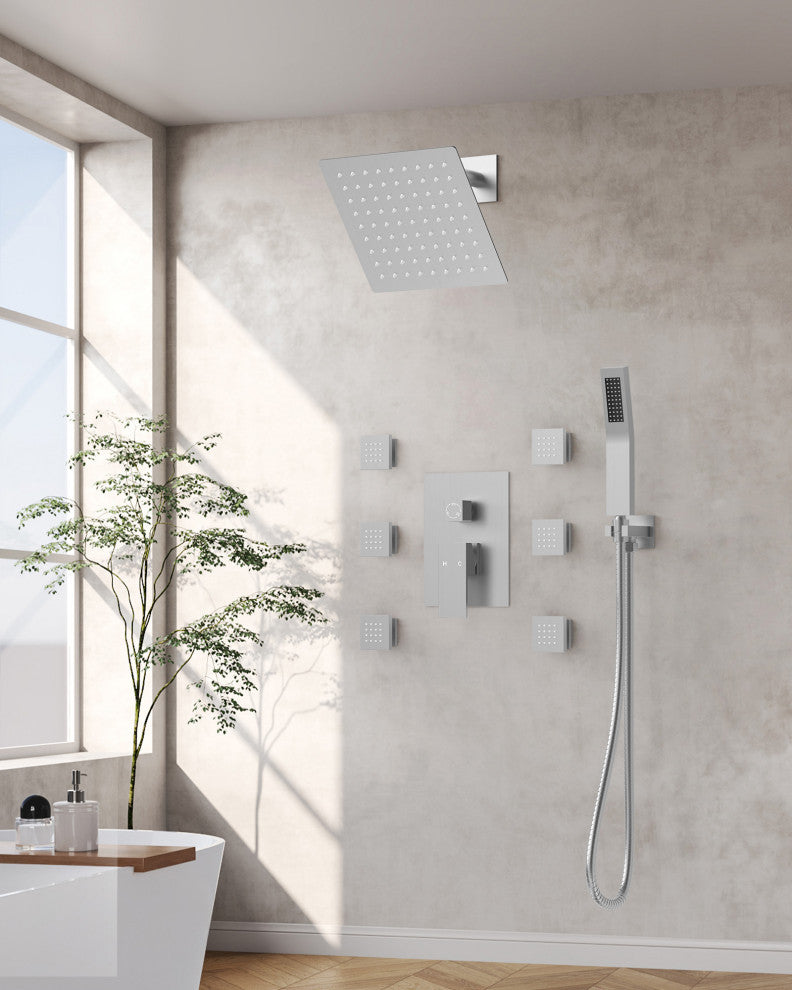 3-Function Shower Faucet System with Pressure Balance Valve, Brushed Nickel