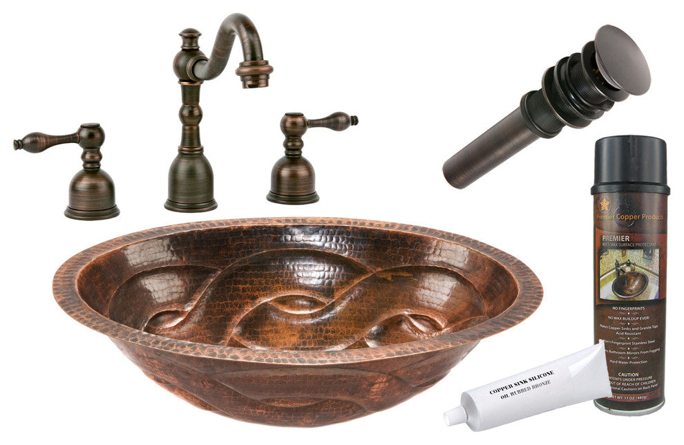 Premier Copper Products BSP2_LO19FBDDB 19" Braid Under Mount Copper Sink Package