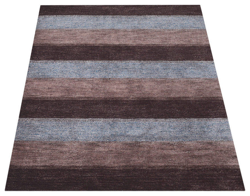 HAND KNOTTED LOOM SILK AREA RUGS-8'x10',Rectangle,Brown Light Blue,Contemporary