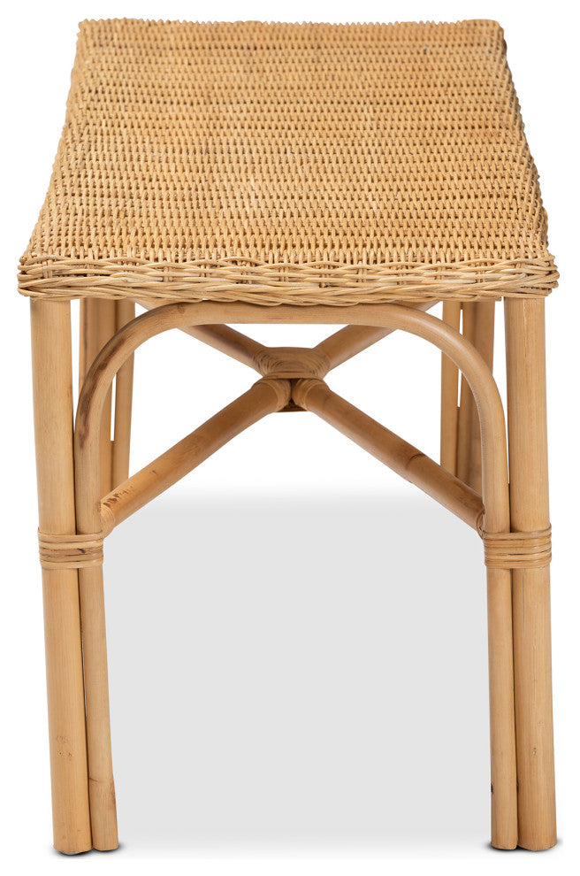 Cacaban Modern Bohemian Natural Brown Rattan Accent Bench