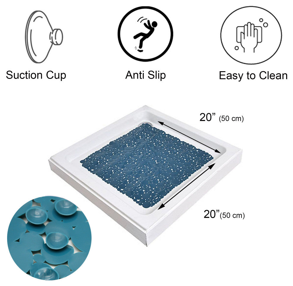 Bubbles Non-Slip Square Shower Mat 20"³L X 20"³W, Peacock Blue