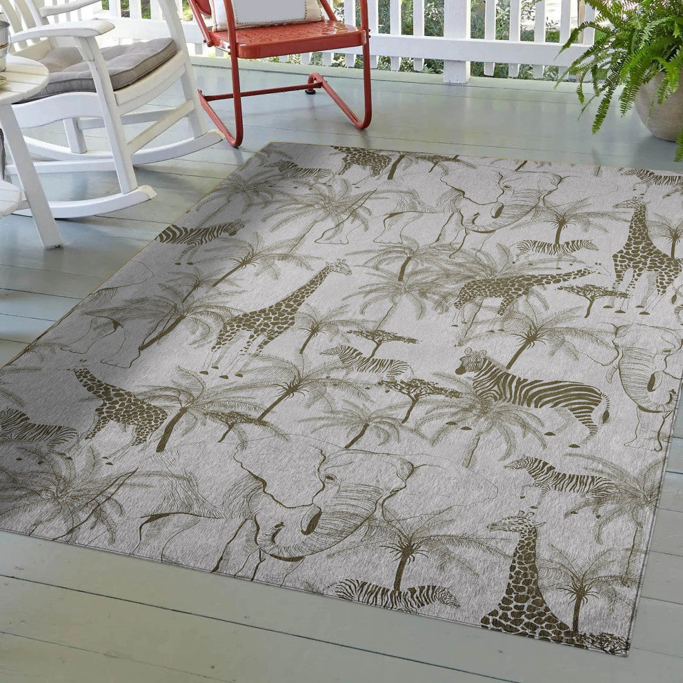 Indoor/Outdoor Tropics TC7 Grey Machine Washable 8' x 10' Rug
