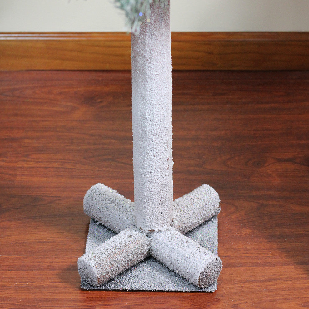 Pre-Lit Frosted and Glittered Woodland Alpine Tree, Clear Lights, 5'x28"