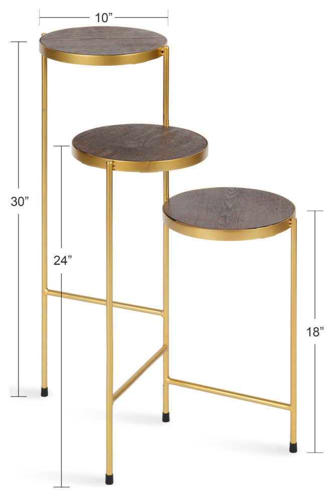 Fields Tri-Level Metal Plant Stand, Walnut Brown 10x10x30