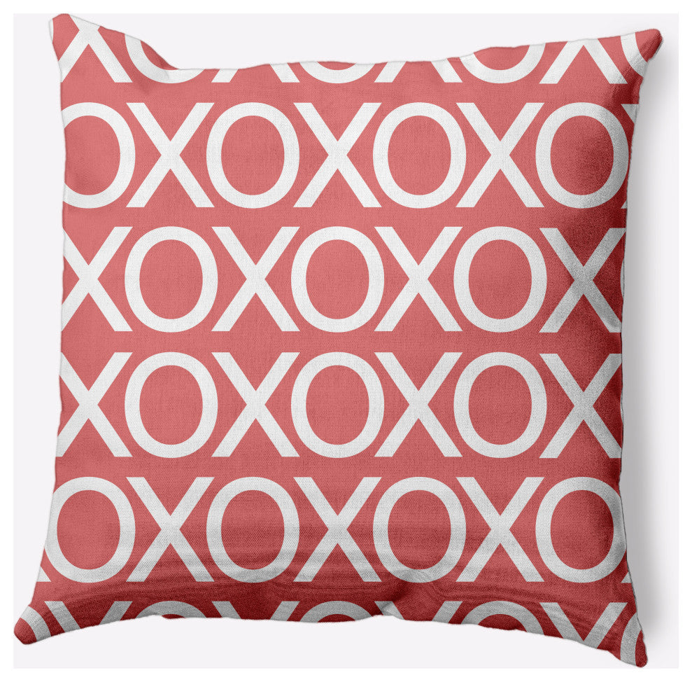 Hugs and Kisses Valentines Decorative Throw Pillow, Coral, 18"x18"