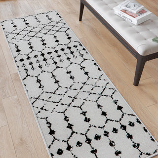 Geometric Bohemian Low Pile Rug, Ivory and Black -26
