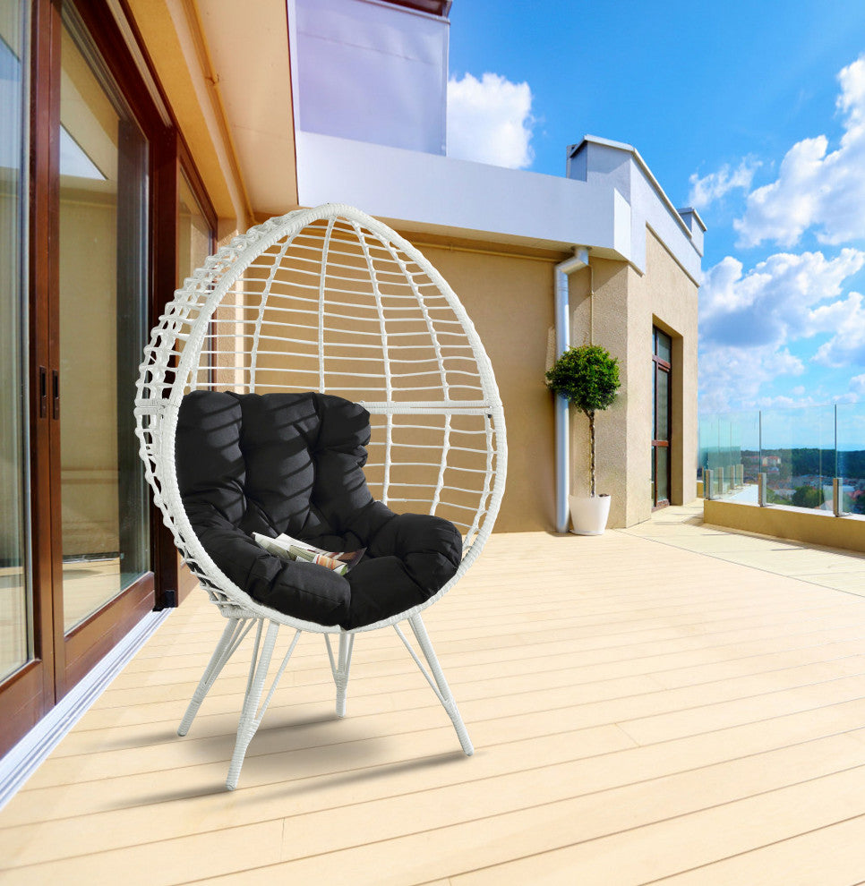 Galzed Teardrop Patio Chair, Black Fabric and White Wicker