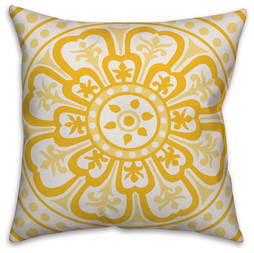 Yellow Medallion 16x16 Throw Pillow Cover