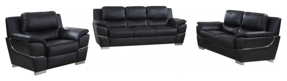 112" Chic Black Leather Sofa Set
