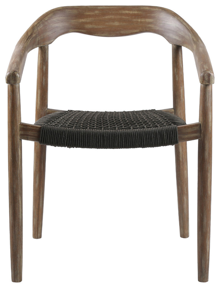 Santo Outdoor Stackable Dining Chair, Eucalyptus and Charcoal Rope Set of 2