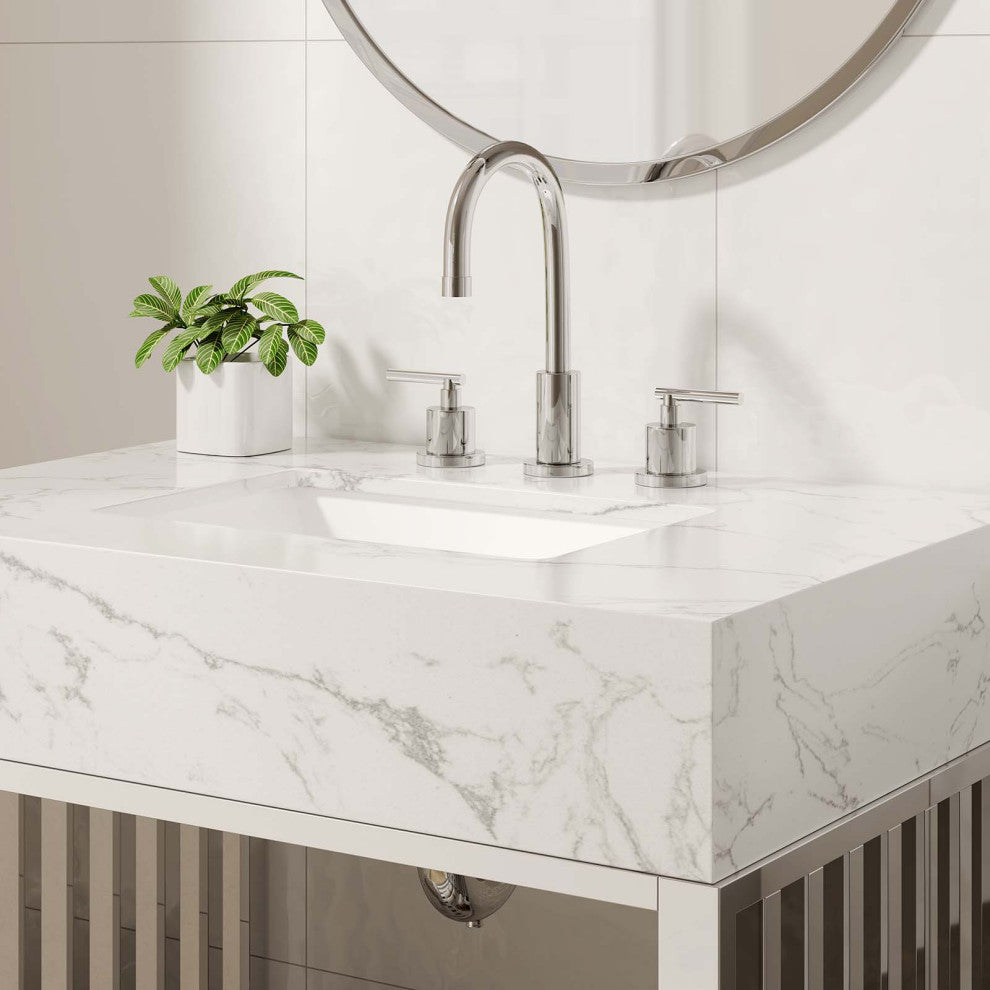 Gridiron 30" Bathroom Vanity, White Silver