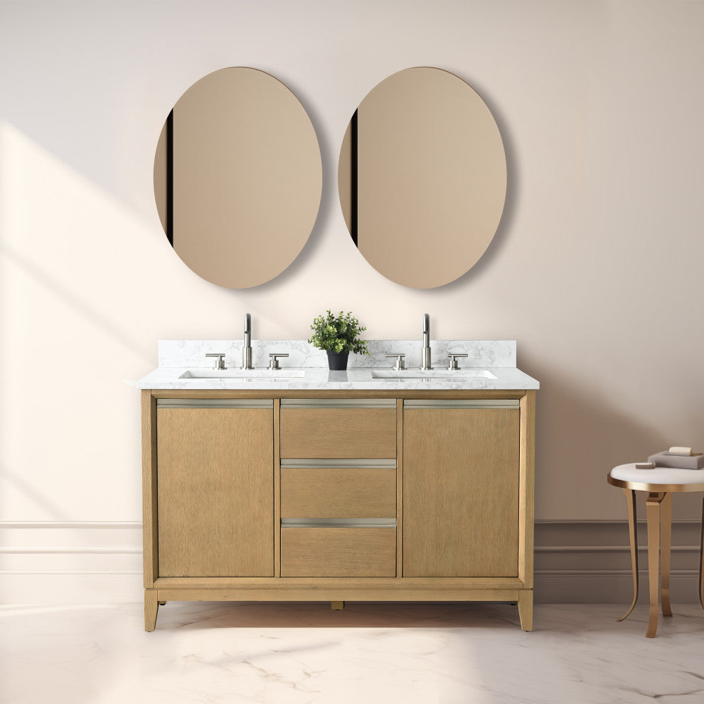 Vanity Art Bathroom Vanity With Sink, Natural Oak, 54" Double
