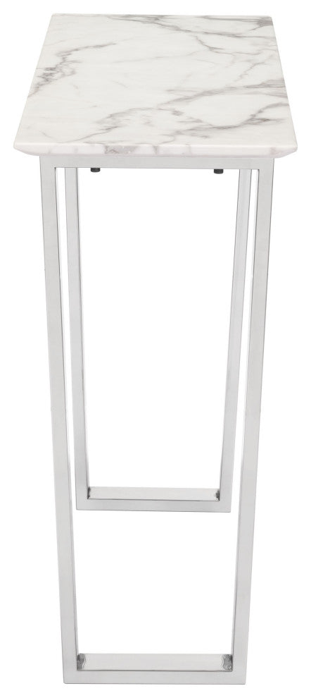 Designer's Choice White Faux Marble and Steel Console Table