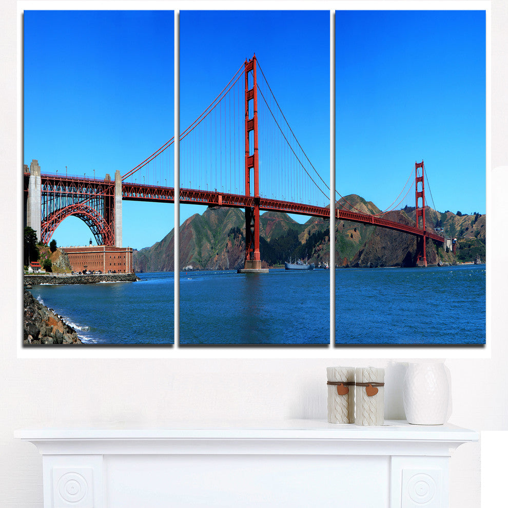 "Golden Gate Bridge Under Blue Sky" Metal Wall Art, 3 Panels, 36"x28"