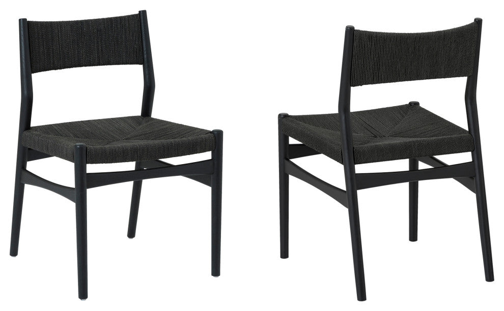 Erie, Black Woven Paper Cord and Wood, Dining Chairs, 18", Set of 2