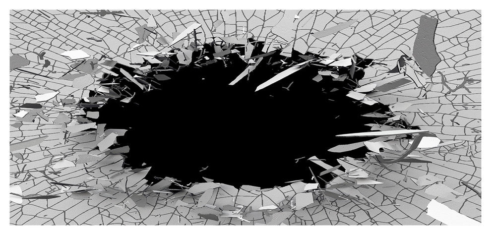 Abstract Broken Wall 3D Design, Oversized Abstract Canvas Wall Art, 60"x28"
