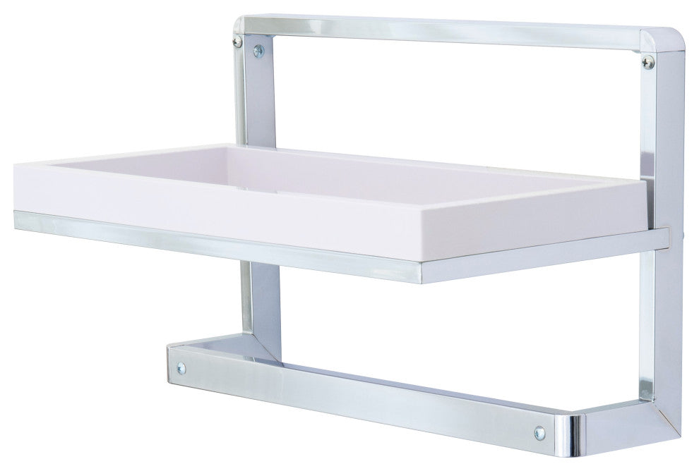 Danya B. Wall Mounted Chrome Towel Rack and Shelf With Removable White Tray