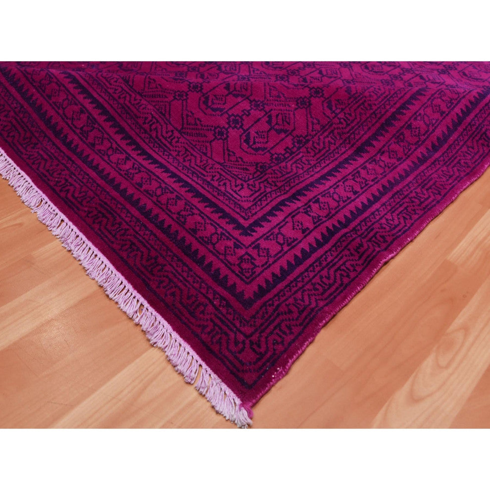 Overdyed Pink, 100% Cotton Hand Knotted Agra Design Rug, 8'0"x9'7"