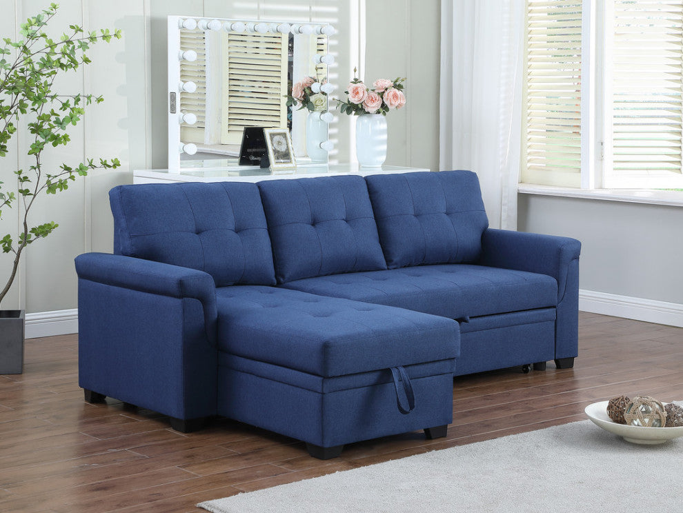 Lucca Linen Reversible Sleeper Sectional Sofa, Blue