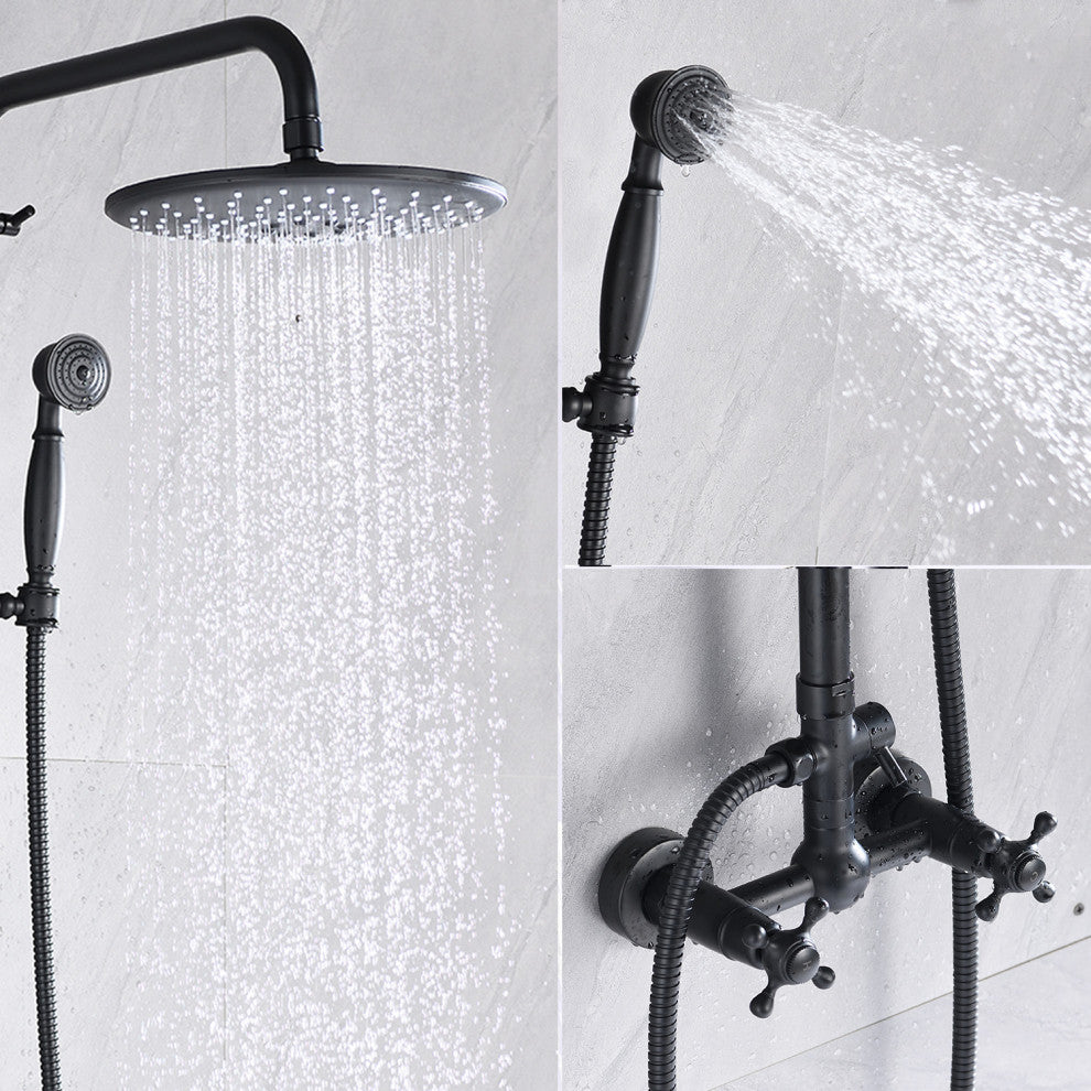 Antique Brass Bathroom Shower Faucet Set Wall Mounted Exposed Shower System, Matte Black