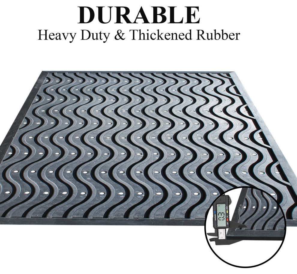 Wavy 100% Rubber Clean Step Scraper Doormat, 24"x36"