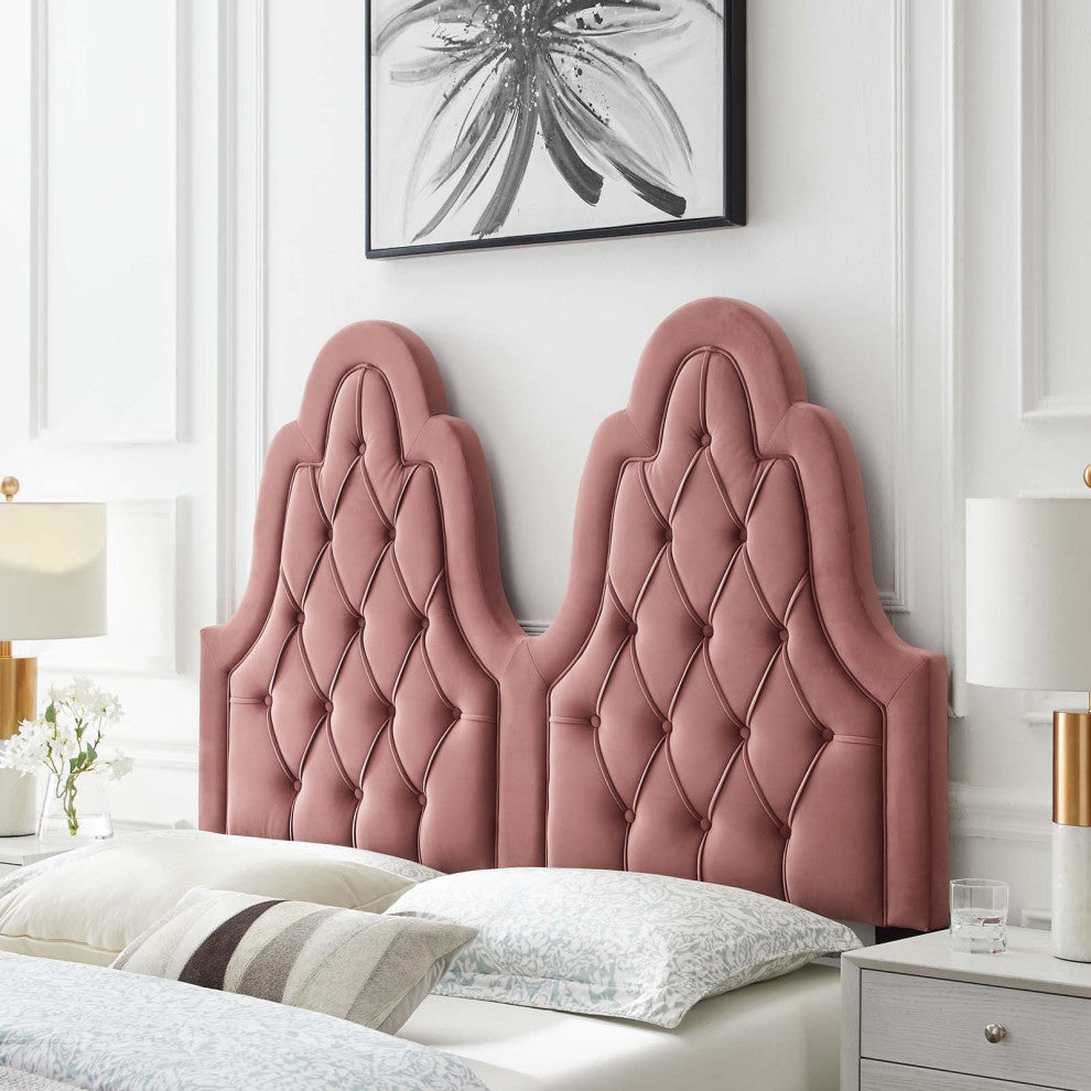 Tufted Headboard, King Size, Velvet, Pink, Modern Contemporary, Bedroom Master