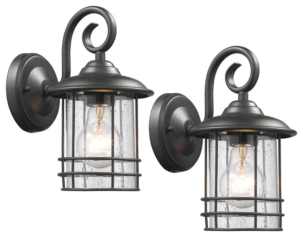 Transitional 1-Light Outdoor Wall Sconces, Set of 2, Black