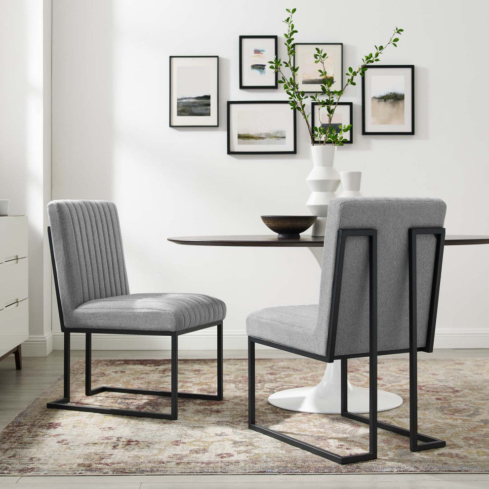 Tufted Side Dining Chair, Set of 2, Fabric, Metal, Gray, Modern, Bistro