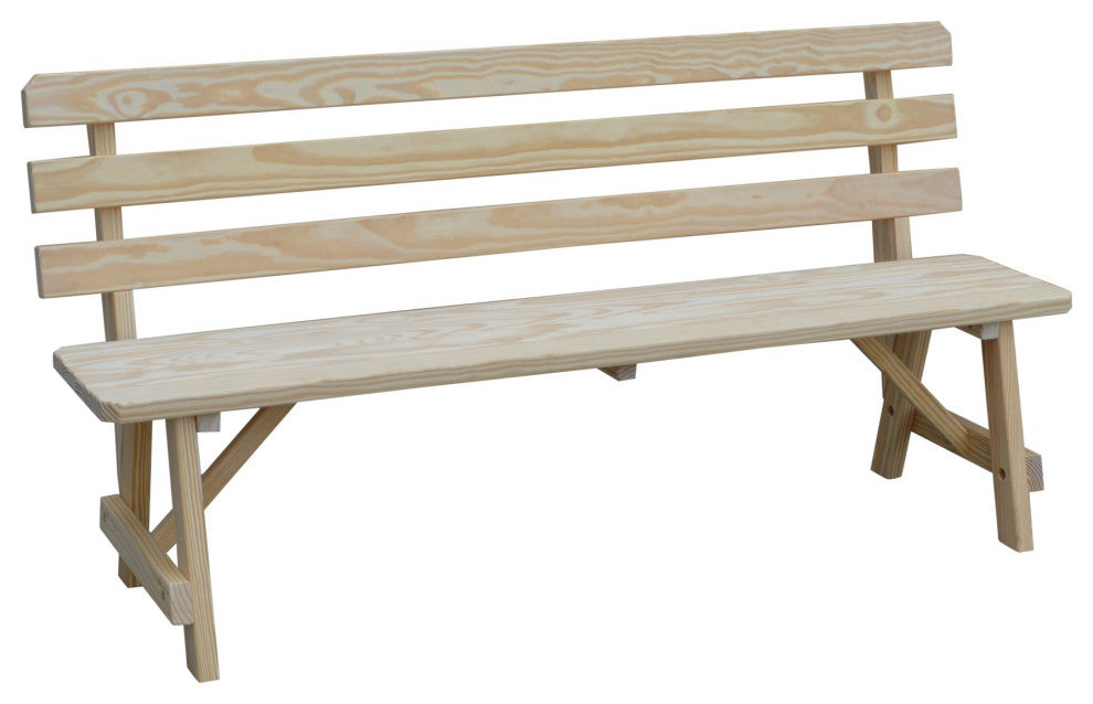 Pine Traditional Backed Bench, Unfinished, 6 Foot