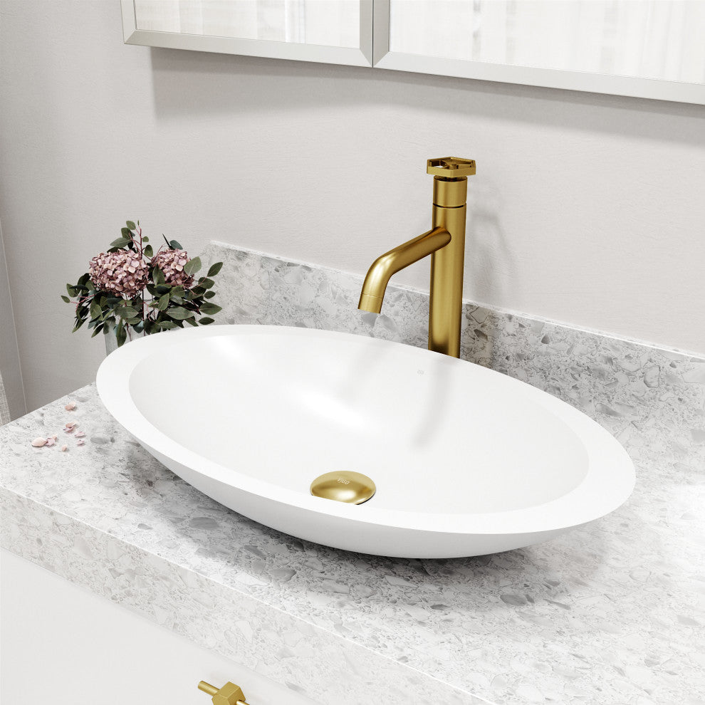 VIGO Ruxton 12" H Single Handle Single Hole Bathroom Vessel Faucet, Matte Brushed Gold