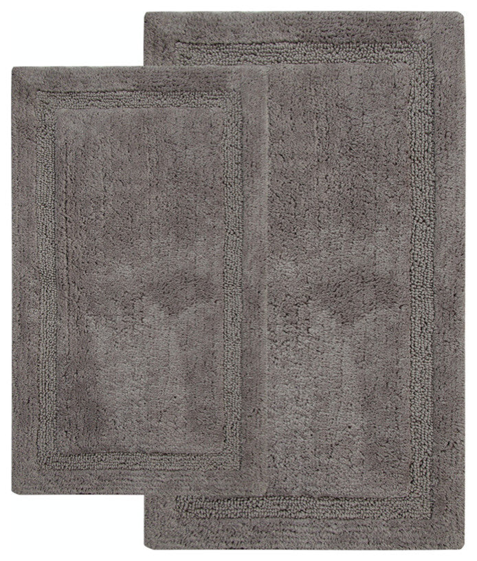 Bath Rug Cotton, 2 Piece Set, Pattern Regency, Gray, 34"x21", 36"x24"