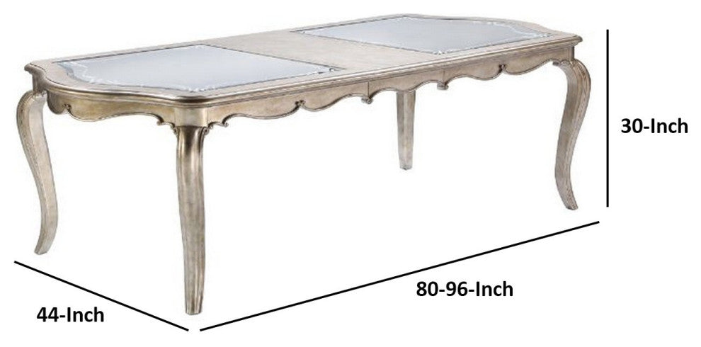 Benzara BM250626 Dining Table, Mirror Accent and Leaf Extension, Champagne Gold
