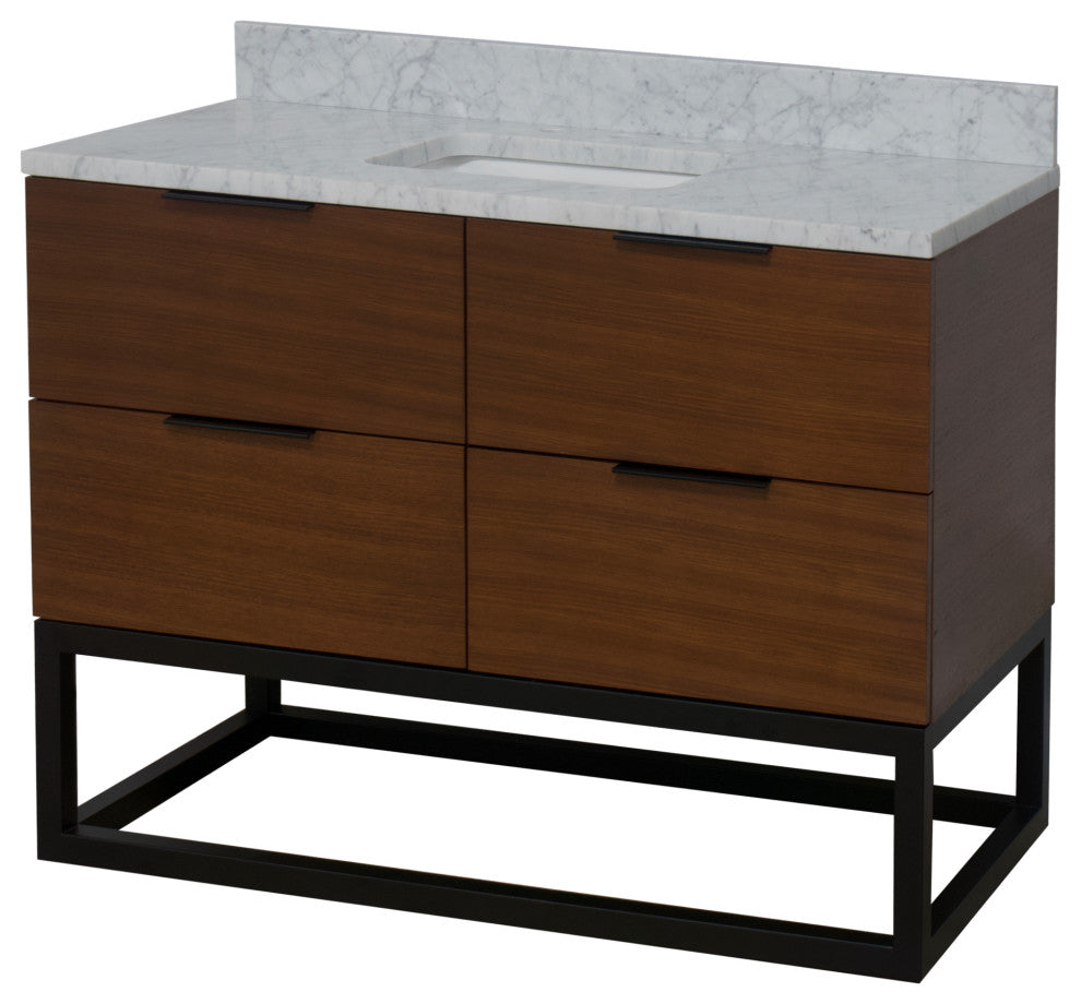 Mia 48" Bathroom Vanity, Walnut, Carrara Marble