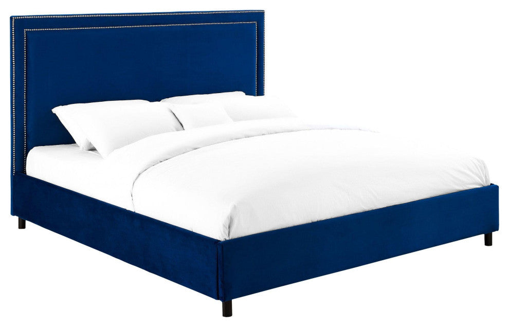 Reed Navy Velvet Bed, King