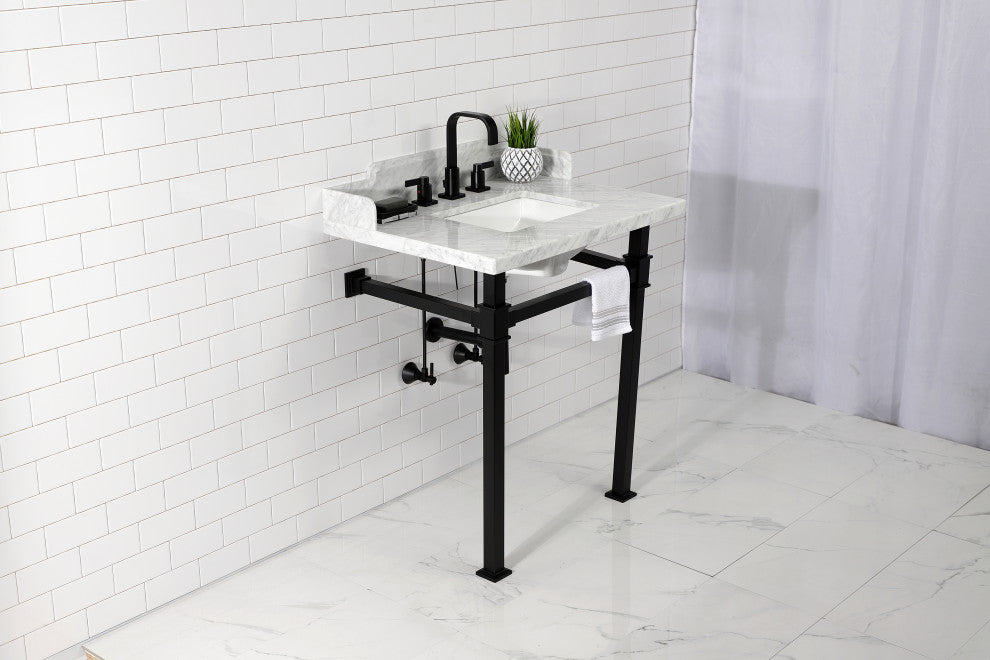 Kingston Brass LMS30MSQ0 30" Carrara Marble Console Sink, Legs