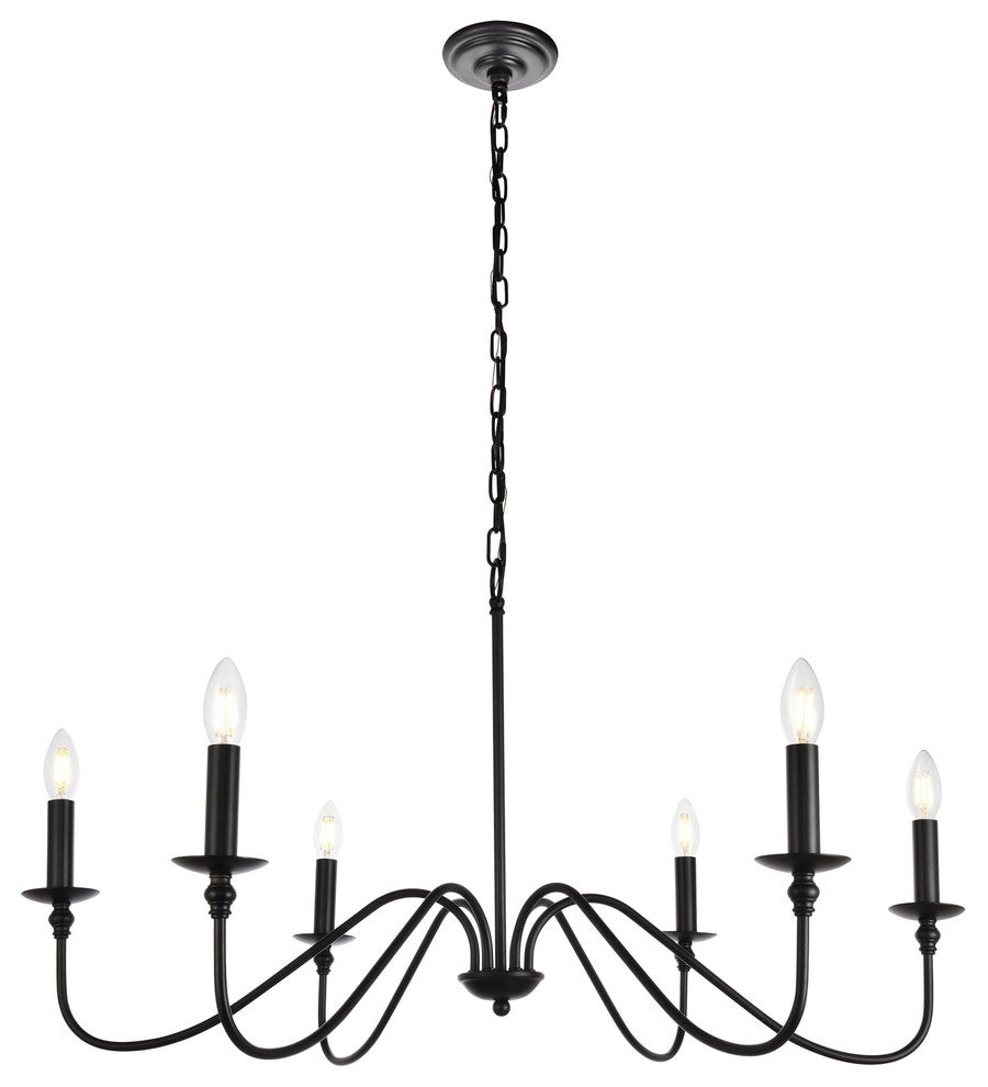 Rohan Collection Chandelier, 36" x 19", 6-Light, Matte Black Finish