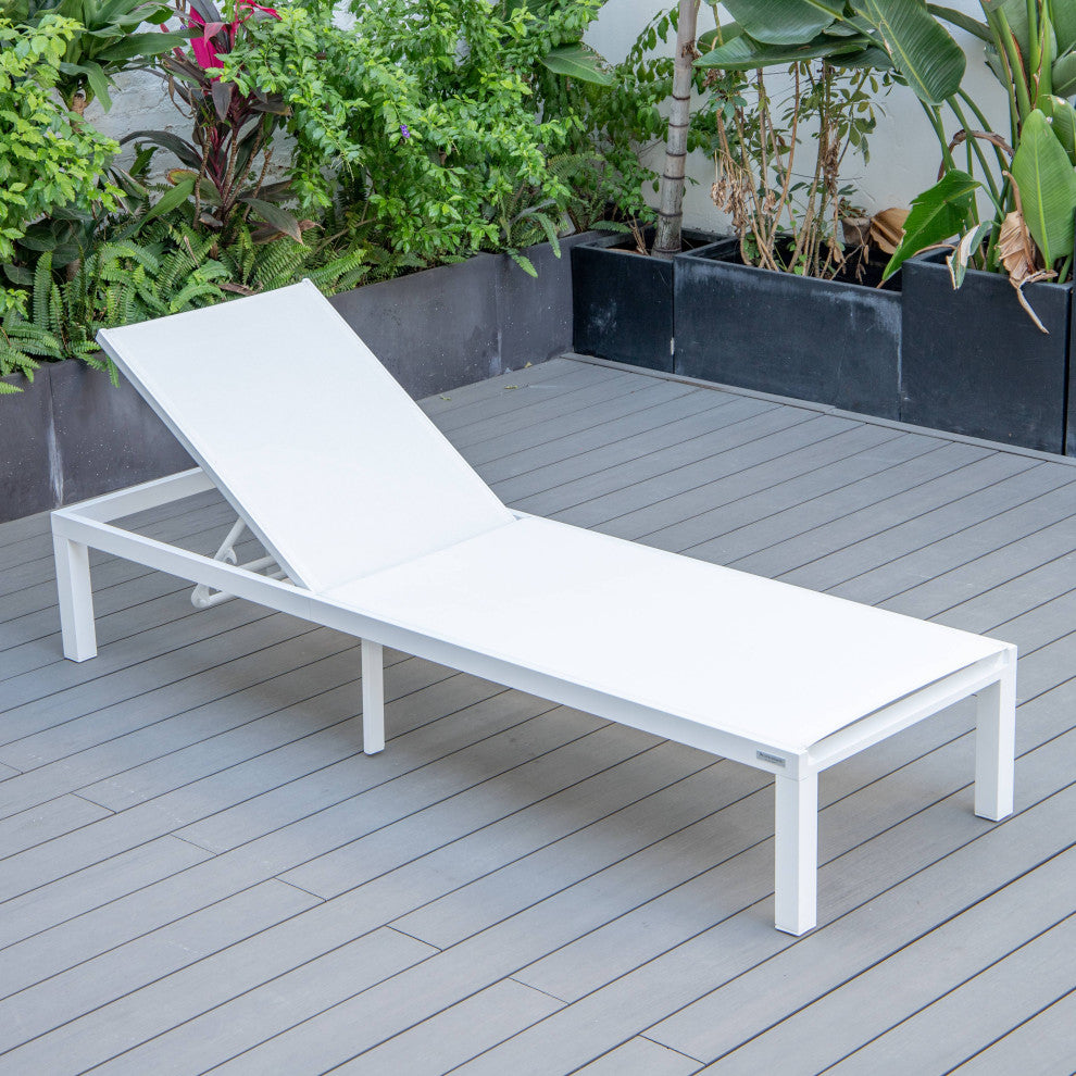 LeisureMod Marlin Patio Chaise Lounge Chair With White Frame, White