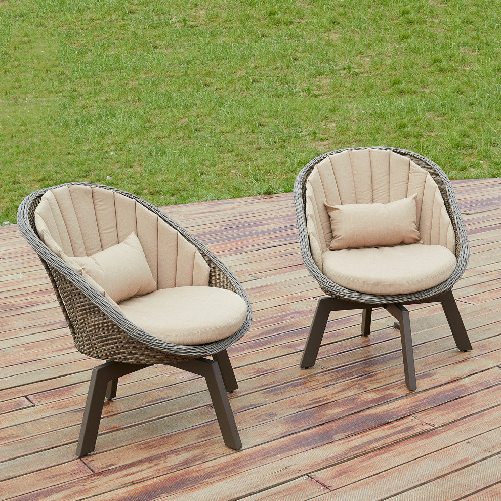 2 Pieces Patio Furniture Sets Outdoor Rotatable Chair Rattan Chair Set, Grey