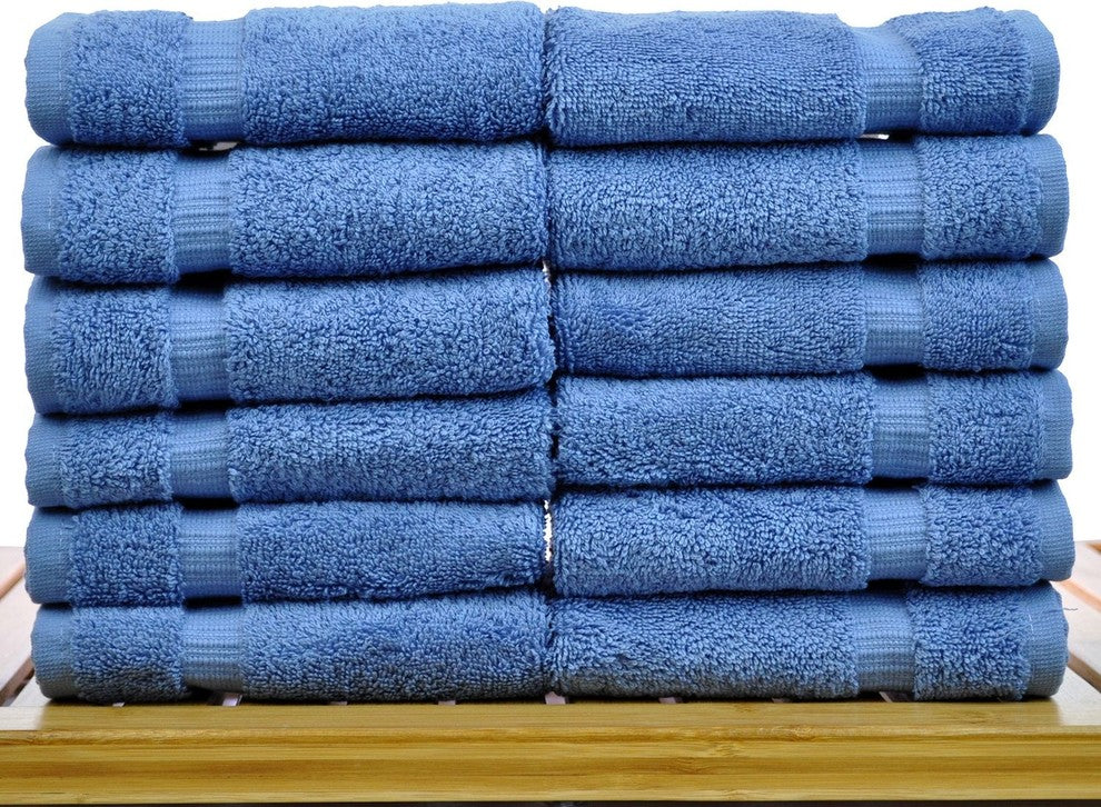 Dobby Border Luxury Hotel and Spa Wash Cloth, Set of 12, Wedgewood