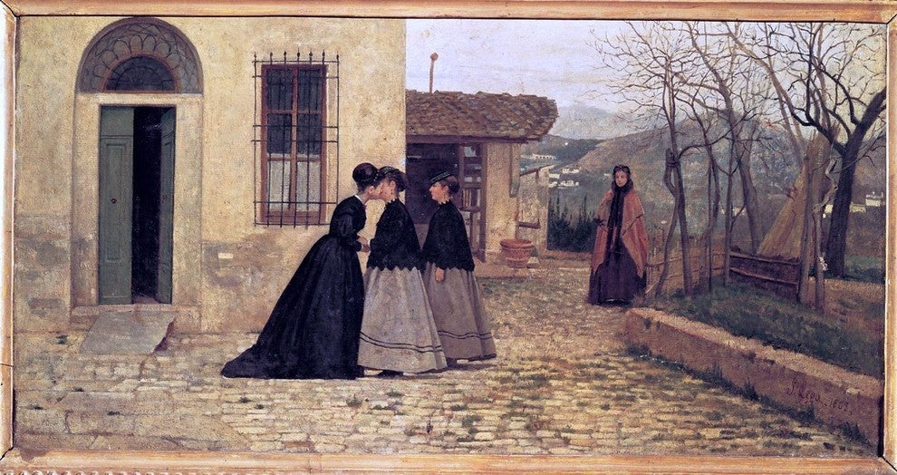 Silvestro Lega La visita, 15"x30" Gallery Wrapped Canvas Print