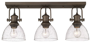 Hines 3-Light Semi-Flush, Rubbed Bronze With Opal Glass, Rubbed Bronze With Seed