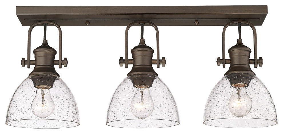 Hines 3-Light Semi-Flush, Rubbed Bronze With Opal Glass, Rubbed Bronze With Seed